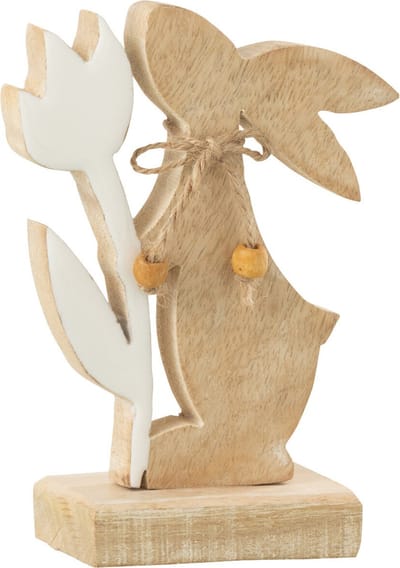 J-Line decoratie Konijn Met Bloem - hout - wit - small