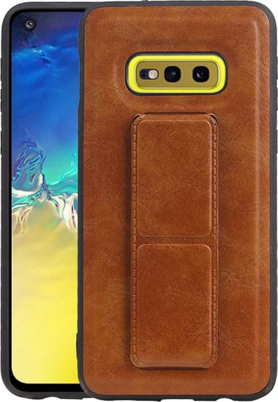 Grip Stand Hardcase Backcover - Telefoonhoesje - Achterkant Hoesje - Geschikt voor Samsung Galaxy S10E - Bruin