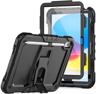 Tablet Hoes Geschikt Voor iPad 2022 10,9 10e Generatie hoes Shockproof Zwart - iPad 2022 hoes met Screen Protector en Stand, Pencil Houder - Extra Stevig - Schokbestendig
