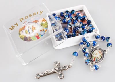 Rozenkrans blauw met opbergdoosje (6323)