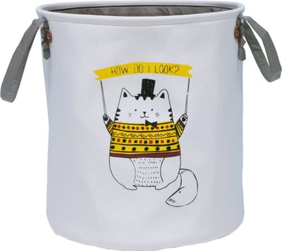 Opbergmand met handvatten - Leuke kat - Mooie kleurtjes - Wasmand Kinderkamer - Opbergen speelgoedmand - Wit - Geel