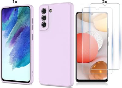 Hoesje Geschikt Voor Samsung Galaxy S21 FE Hoesje Soft Nano Silicone Backcover Gel Lila Paars Met 2x Glazen Screenprotector