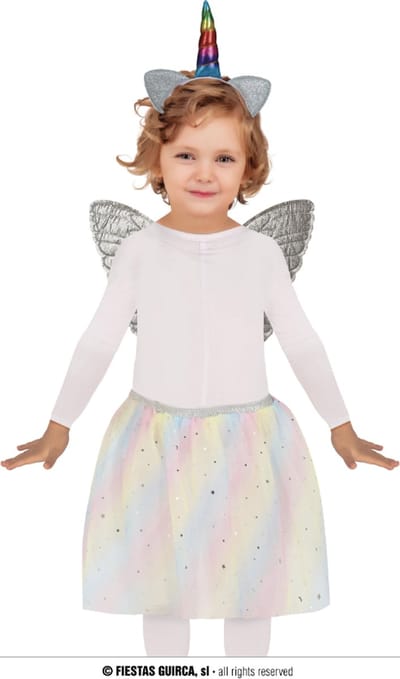 Fiestas Guirca - Regenboog unicorn verkleedset met vleugels - diadeem, tutu