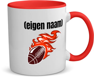 Akyol - rugbybal vuur met eigen naam koffiemok - theemok - rood - Rugby - atleten - iemand die houdt van rugby - verjaardag - cadeau - kado - 350 ML inhoud