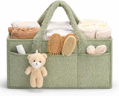 JeiibrZui Baby-Windel-Caddy-Organisator - 38x25x18 Cm - 1 Stuks Met Verdeelwanden - Groen