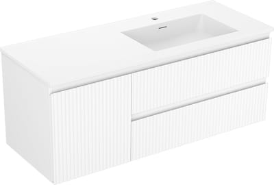 Mexen Rivel badkamerkast 120 cm met wastafel Otis rechts, 2L, 1D, gegroefd, wit mat - 91A23-12047-3-BBFFF01-W18P01