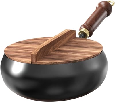 Gietijzeren Pan - Chinese Koekenpan - Restaurant Koken - Veilige Antiaanbaklaag - 24 cm Diameter - Zwart