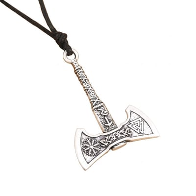 Zilverkleurige ketting met Viking bijl hanger – ketting voor heren – koordketting – ketting met hanger