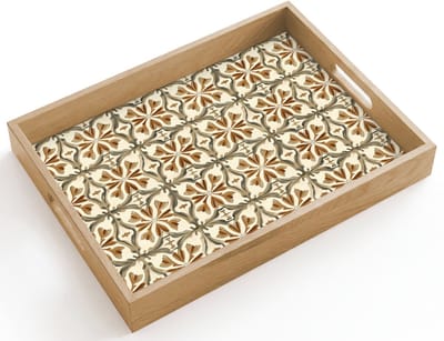 Dienblad hout 40x30 cm - Schootdienblad - Siertegel - Patroon - Bruin - Borrelplank rechthoek - Plateau dienbladen