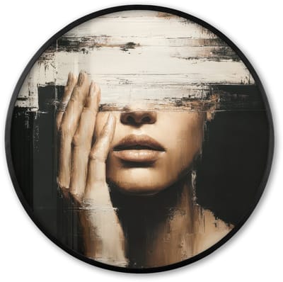 Poster in lijst Rond - Fotolijst 60x60 cm - Posters - Hand - Gezicht - Strepen - Abstract - Ronde posterlijst zwart - Decoratie - Wanddecoratie woonkamer - Muurdecoratie slaapkamer