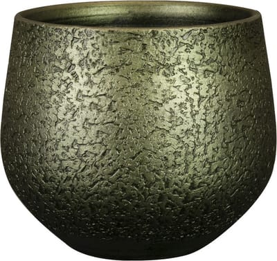 Ter Steege Plantenpot/bloempot - keramiek - metallic donkergroen - touch of gold - D23/H20 cm