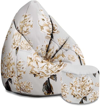 DreamRoots Oxford Zitzak voor Volwassenen – Luxe Beanbag met Voetsteun en Afneembare Hoes – Inclusief Vulling – 80x80x120 cm - Floral Peony
