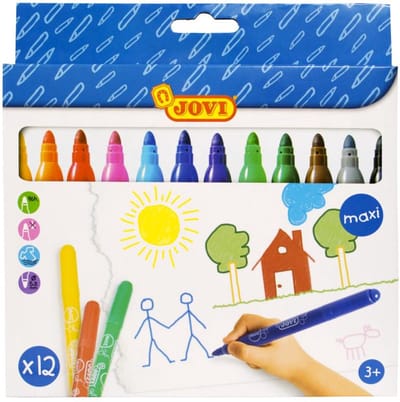 Afwasbare maxi viltstiften in gemengde kleuren - etui 12st.