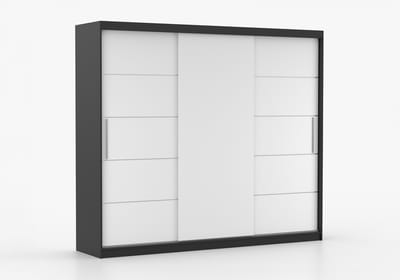 Schuifdeurkast ELBA II – 3-deurs kledingkast, legplanken en kledingroede – modern design – 250x218x61 cm - ELBA II (Zwart + Wit)