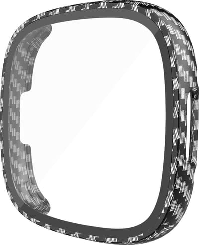 DrPhone FC2 PC Bumper Hoesje + Ingebouwde Gehard Glass Screen Protector - Bescherming - Case - Geschikt voor Fitbit Versa 4/ Sense 2 - Carbon Stijl