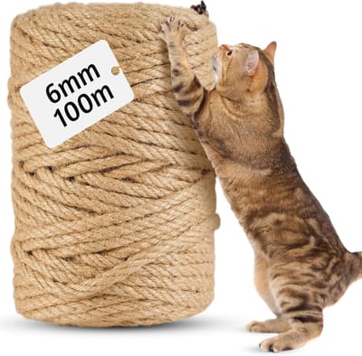 100 m sisal touw voor krabpaal, 6 mm, natuurlijk sisaltouw voor katten, krabtouw, huishouden, tuin, doe-het-zelf, decoratie, koord voor vervanging, 100 m x 6 mm