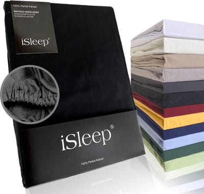iSleep Perkal Hoeslaken - 100% Perkal Katoen - Hoge Hoek - Rondom Elastiek - Eenpersoons - 80x200 cm - Zwart