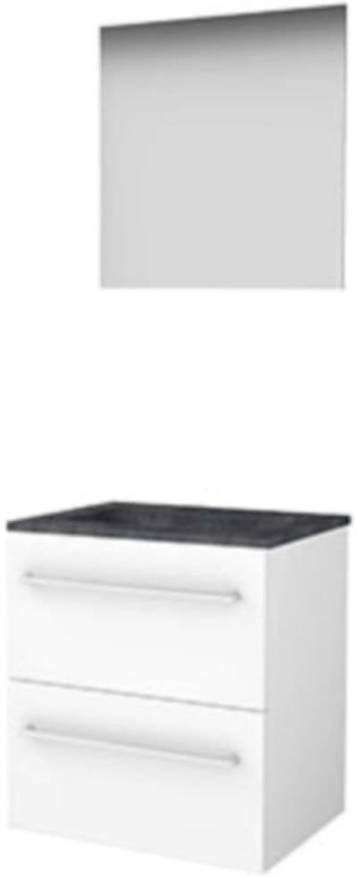 Basic-Line Ultimate 46 Badkamermeubelset - 60 x 46 cm - Met Grepen - 2 Lades - Hardstenen Wastafel - 1 Kraangat - Ice White