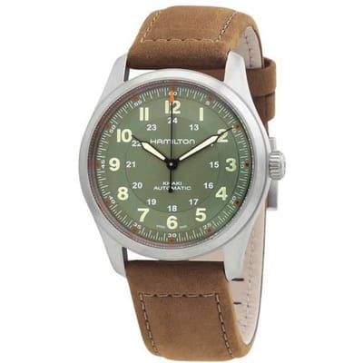 Hamilton kaki veld titanium groene wijzerplaat 25 juwelen automatisch H70205860 100M unisex horloge groen