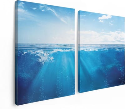Artaza Canvas Schilderij Tweeluik Helder Blauwe Zee Onder Water - 120x80 - Foto Op Canvas - Canvas Print