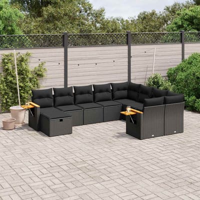 vidaXL - 10-delige - Loungeset - met - kussens - poly - rattan - zwart