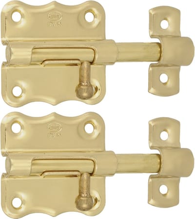 AMIG schuifslot/plaatgrendel - 2x - staal - 4 x 3.8 cm - messing afwerking - zilver - deur - poort