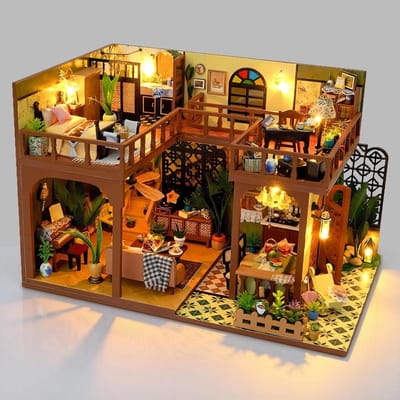 Miniatuur Poppenhuis - Doe-het-zelf Set - Creatief Hobby - Inclusief Vitrine - Schaal 1:24 - Vintage