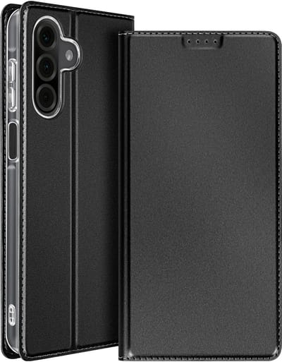 Dux Ducis, Geschikt voor Samsung Galaxy A26 Satijn Effect Portemonnee- en Videohouder Hoesje, Zwart