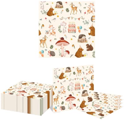Dailygoods- Servetten 40 Stuks - Papieren Servetten - Bosdieren Feestservetten - Wegwerp Servetten - Bruiloft/Babyshower/Verjaardagsfeest - Voldoende Voor Decoratie