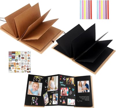 Dailygoods- Fotoalbum 18 x 12 cm - Plakboek - Fotoboek - Cadeau-idee - 2 Stuks - Zelf Vorm Te Geven - Zwart/Lichtbruin