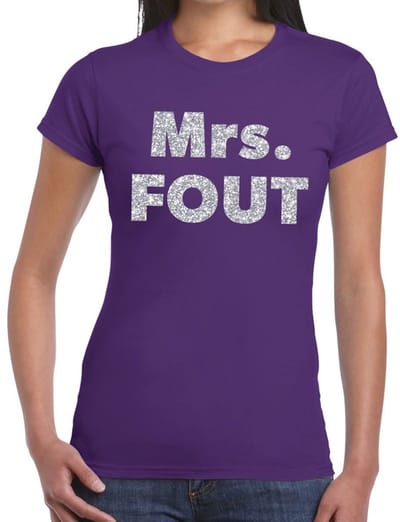 Mrs. Fout zilver glitter tekst - t-shirt - paars - voor dames - foute party kleding - Carnaval verkleedkleding XS