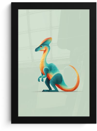 Poster in lijst - Fotolijst 20x30 cm - Posters - Staart - Dino - Minimalistisch - Blauw - Posterlijst zwart - Decoratie - Wanddecoratie woonkamer - Muurdecoratie slaapkamer