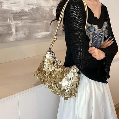 Elegante Schoudertas voor Dames met Pailletten, Ideaal voor Bruiloften, Feestjes en Avonden, Ruime Handtas met Rits