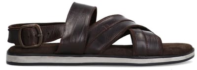 No Stress - Heren - Bruine leren sandalen - Maat 42