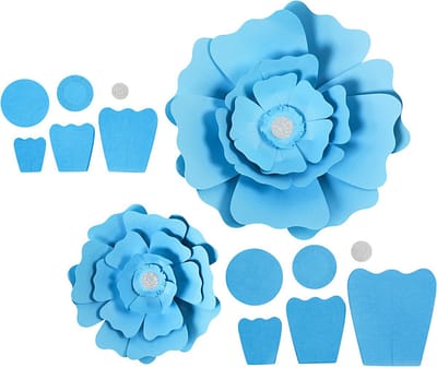 Papieren bloemen, d 15+25 cm, 230 gr, lichtblauw, 2 stuk/ 1 doos