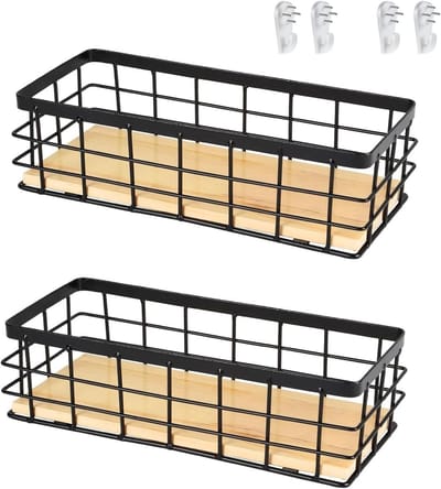 Decoratieve zwarte draadmanden voor opbergen in badkamer, keuken en eetkamer (2 stuks)