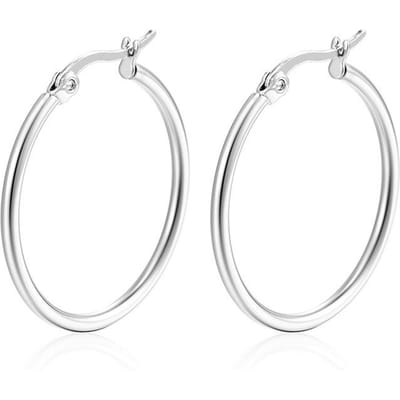 30-80 mm Grote Eenvoudige Klassieke Hoepeloorbellen Voor Vrouwen Meisjes Cirkel Roestvrij Staal Oorbellen Goudkleurig Ronde Oorbellen Cadeau 40mm white