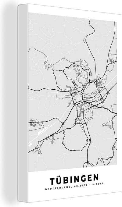 Canvas Schilderij Plattegrond - Tübingen - Kaart - Stadskaart - Duitsland - 20x30 cm - Wanddecoratie