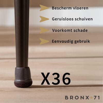 Bronx71® Vloerbeschermer set (voor 36 poten) bruin Ø19-25 mm - Stoelpoot beschermers - Stoelpootdoppen - Stoelpoot sokken