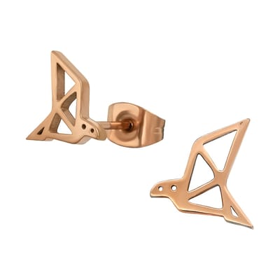 Aramat Jewels | Oorbellen | RVS Origami Vogel Oorstekers Roségoud – 9mm 316L Staal Opengewerkt | | | |9mm | Staal | Volwassenen, Kinderen | Verkleurd niet