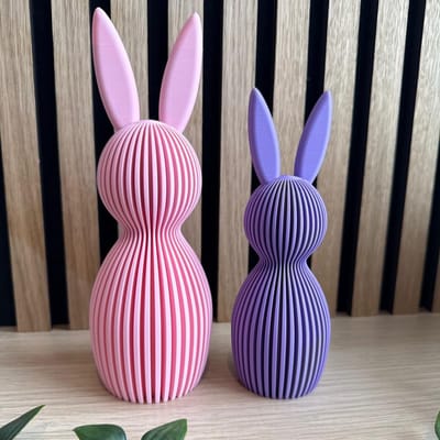Decoratieve Design Paashaas Set van 2 - Roze en Paars - JM Woods – Pasen - 18 en 22 cm hoog