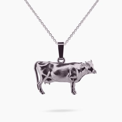 Pinchme Charms - Koe bedel  – Karakter met vlekken en charme - Echt zilver - Handgemaakt in Nederland - Luxe cadeauverpakking - Ketting Sieraden