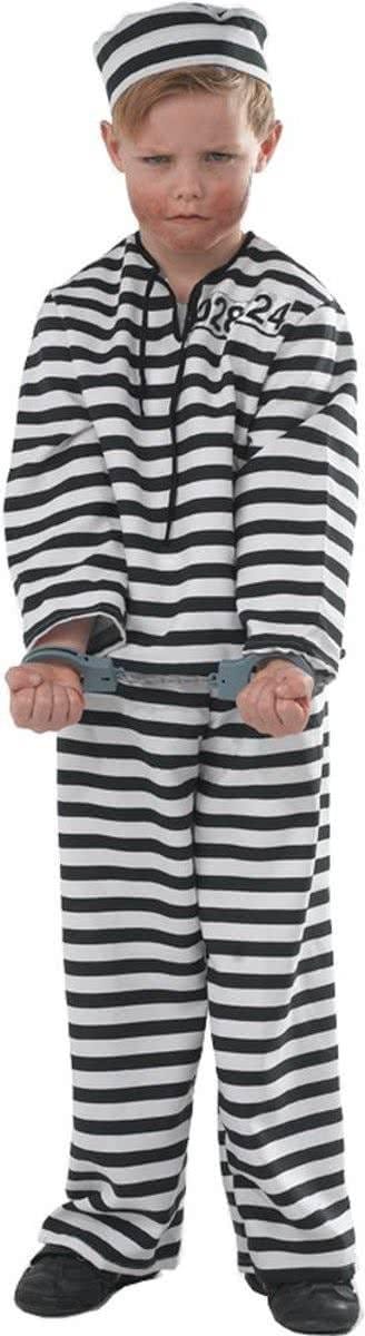 Carnaval verkleedkleding Gestreept boevenpak - zwart/wit - 2-delig - kinderen - Boef/crimineel/gevangene 140