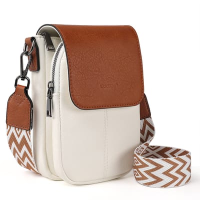 TAN.TOMI Schoudertas - Crossbody Tas - Crossbodytas - Dames Telefoontasje – Grote Capaciteit – PU Lederen Crossbody Tas met Portemonnee – Verstelbare en Afneembare Brede Schouderband - Wit/lichtbruin