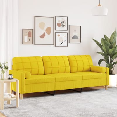 vidaXL - 3-zitsbank - met - sierkussens - 210 - cm - stof - lichtgeel