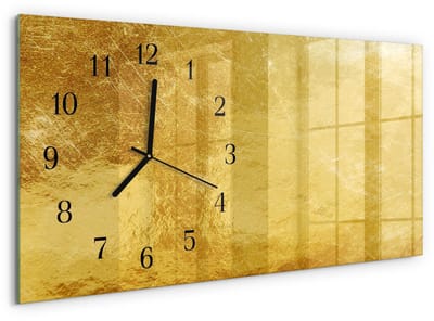 Tulup Wandklok - Metaalachtige textuur Wandklok Glas Decoratie - 60x30 cm - Geel Gekleurde Glazen Klok - Zwarte Handen - Rechthoekige Wandklok - Moderne Wandklok Glas - Wandklok Glas Decoratie