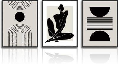 Set van 3 Abstracte Wanddecoratie Posters Zwart Wit Geometrisch - Slaapkamer en Woonkamer Kunst