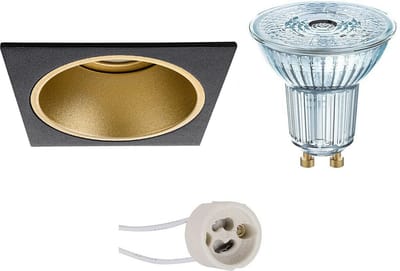 LED Spot Set - LEDVANCE Parathom PAR16 940 36D - Pragmi Minko Pro - GU10 Fitting - Dimbaar - Inbouw Vierkant - Mat Zwart/Goud - 3.4W - Natuurlijk Wit 4000K - Verdiept - 90mm