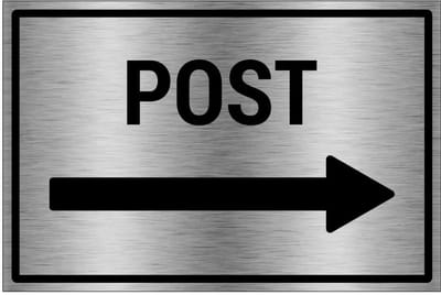 Post rechts bord - gecoat brushed aluminium - grijs zwart | 30 x 20 cm