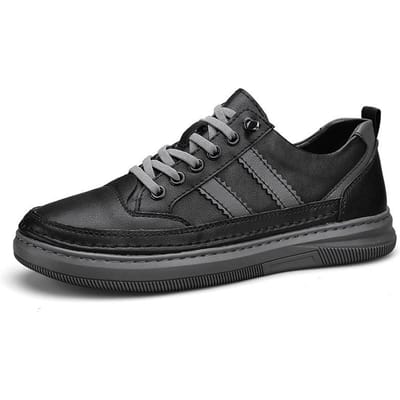 Zomer Heren Eén Pedaal Ademend Sport Board Schoenen Casual Leren Schoenen Echt Leer Instapper Veelzijdig Gemakkelijk Dragen Tide Schoenen 44 zwart